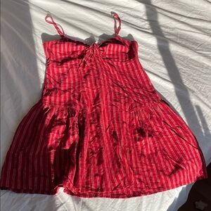 aerie Red Striped Smocked Tube Top with Side Ties